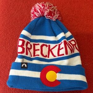 Breckenridge Blue and White Kids Pom-Pom Beanie